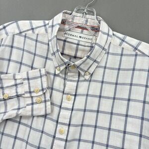 The Normal Brand Shirt Mens Large White Blue Plaid Button Down Long Sleeve